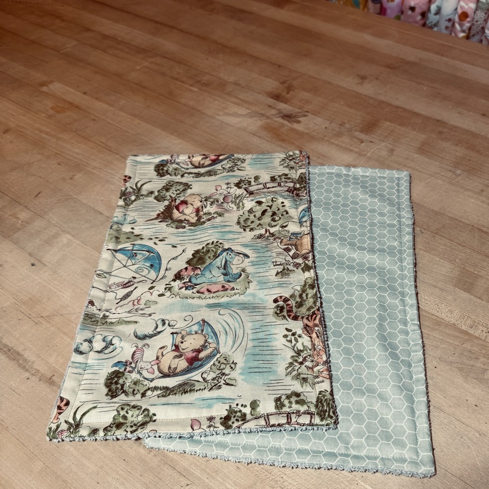 Winnie the Pooh & honeycomb matching burp cloths hand made